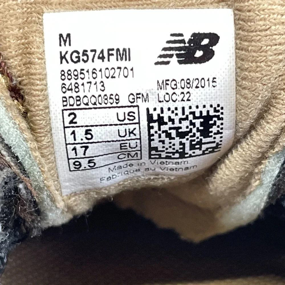 New Balance 574 Infant Shoes Kids Toddler Size 2 EU 17 Brown Strap Sneakers